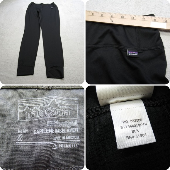 Patagonia Pants Women Small Black Capilene Midweight Baselayer Lightweight 26X28 - Picture 1 of 14